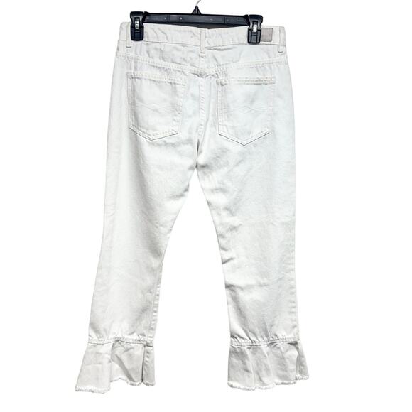 Zara Basics Jeans Kick Crop Ruffle Flounce White Denim Frill Frayed Hems 4 NWT - Picture 4 of 4